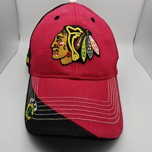 Red + Black NHL Tomahawks Chicago Blackhawks Baseball Style Hat/Cap - Adjustable